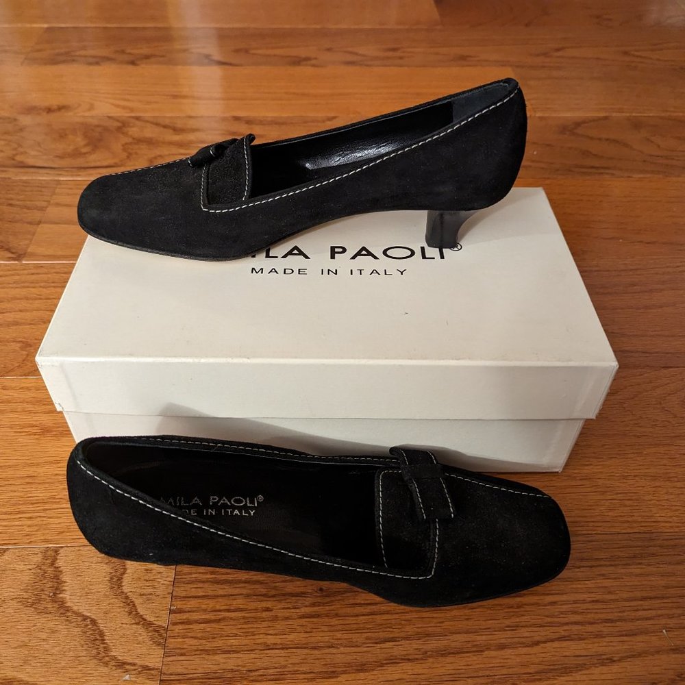 NEW Black Leather Suede Pumps Size 7.5